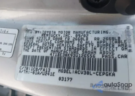 2003 Toyota Camry Xle from USA, damaged, VIN 4T1BE30K93U126556